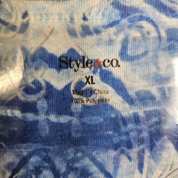 Style & Co Blue White Patterned Top Women’s XL | Sparkle Accents Short Sleeve - Picture 4 of 9